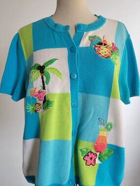 CLEARANCE - Breckenridge Blue Tropical Margarita Vacation Short Sleeve Sweater